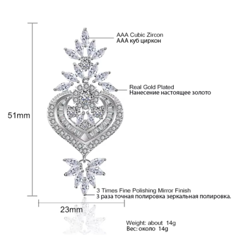 Platinum Plated Flower Pendant Drop Earrings With Shining CZ - Picture 5 of 6